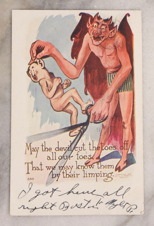 Lot 222 - Antique Devil Postcard With Humorous Verse “May The Devil Cut The Toes Off All Our Foes…,” Copyright 1906 H. H. Tammen, Denver, Colorado, Postmarked 1907, Used