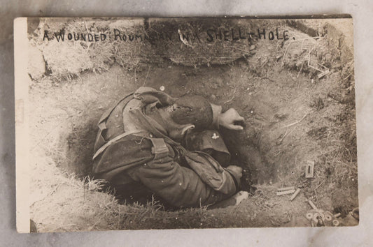 Lot 223 - Antique Real Photo Postcard R.P.P.C.. “A Wounded Romanian In A Shell-Hole,” World War I Era, Circa 1916–1918
