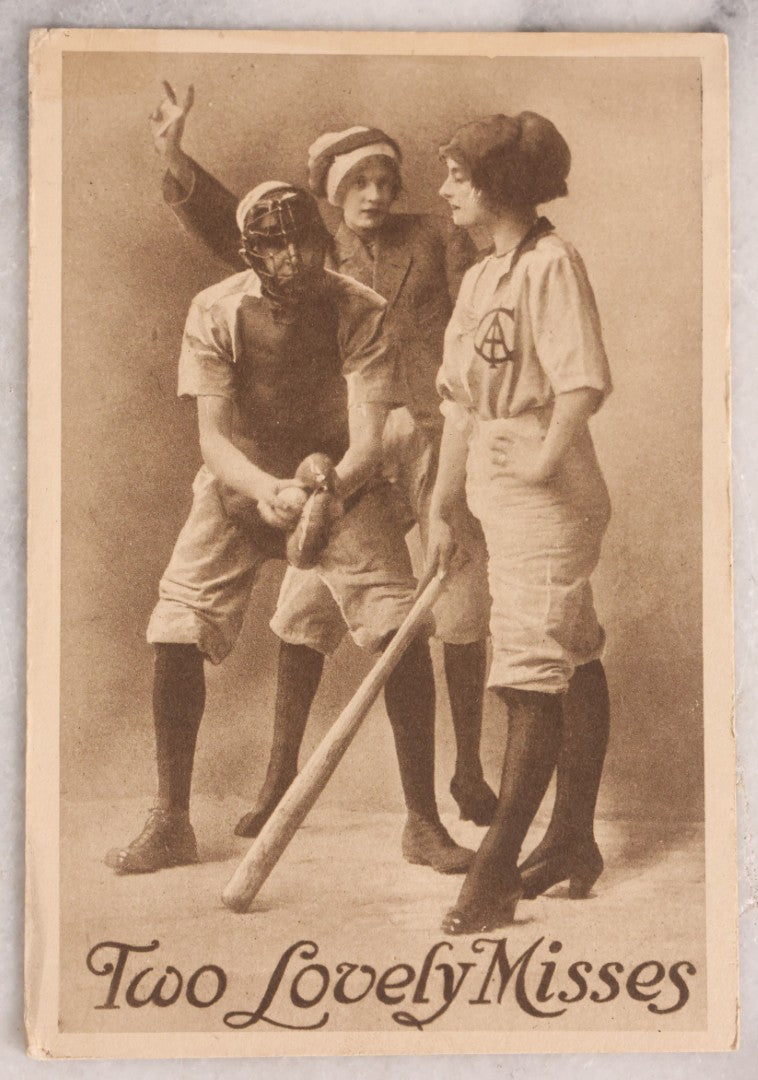 Lot 226 - Grouping Of Five Antique Risqué Baseball-Themed Postcards With Flirtatious Poses And Comic Captions, Divided Backs, Early 20th Century