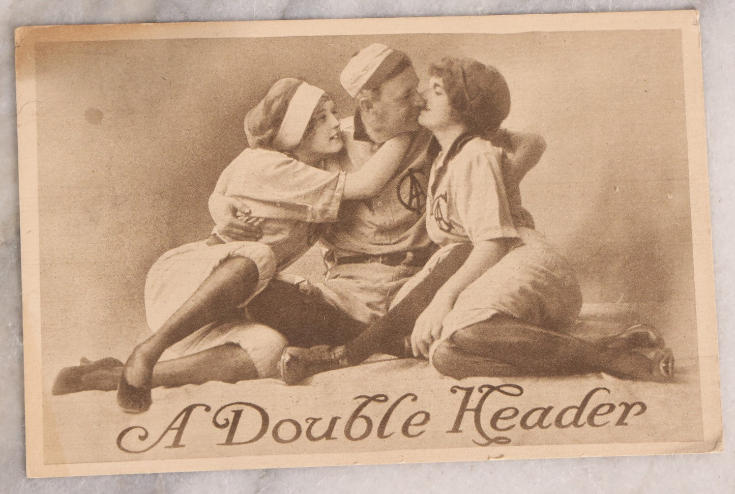 Lot 226 - Grouping Of Five Antique Risqué Baseball-Themed Postcards With Flirtatious Poses And Comic Captions, Divided Backs, Early 20th Century