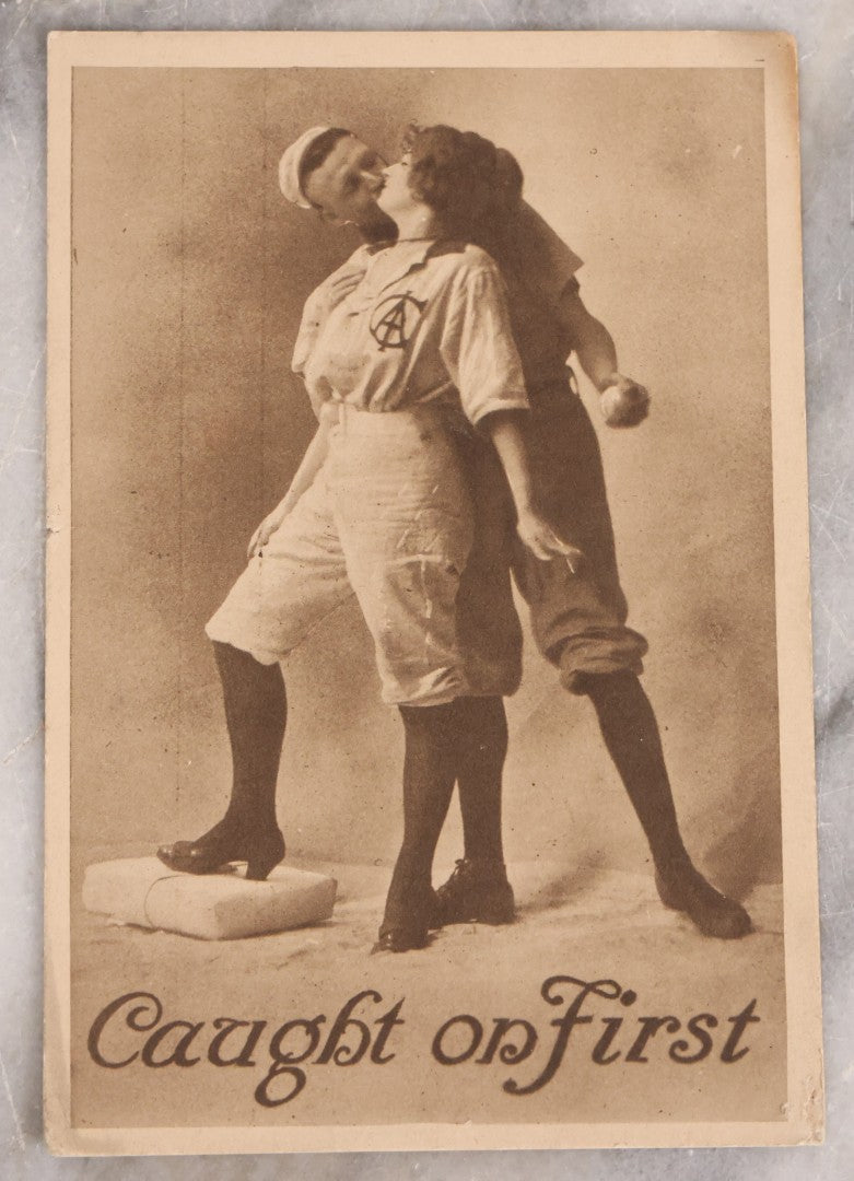 Lot 226 - Grouping Of Five Antique Risqué Baseball-Themed Postcards With Flirtatious Poses And Comic Captions, Divided Backs, Early 20th Century