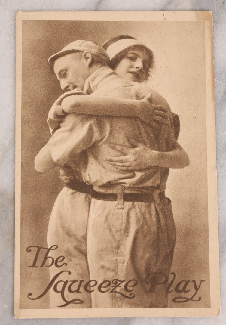 Lot 226 - Grouping Of Five Antique Risqué Baseball-Themed Postcards With Flirtatious Poses And Comic Captions, Divided Backs, Early 20th Century