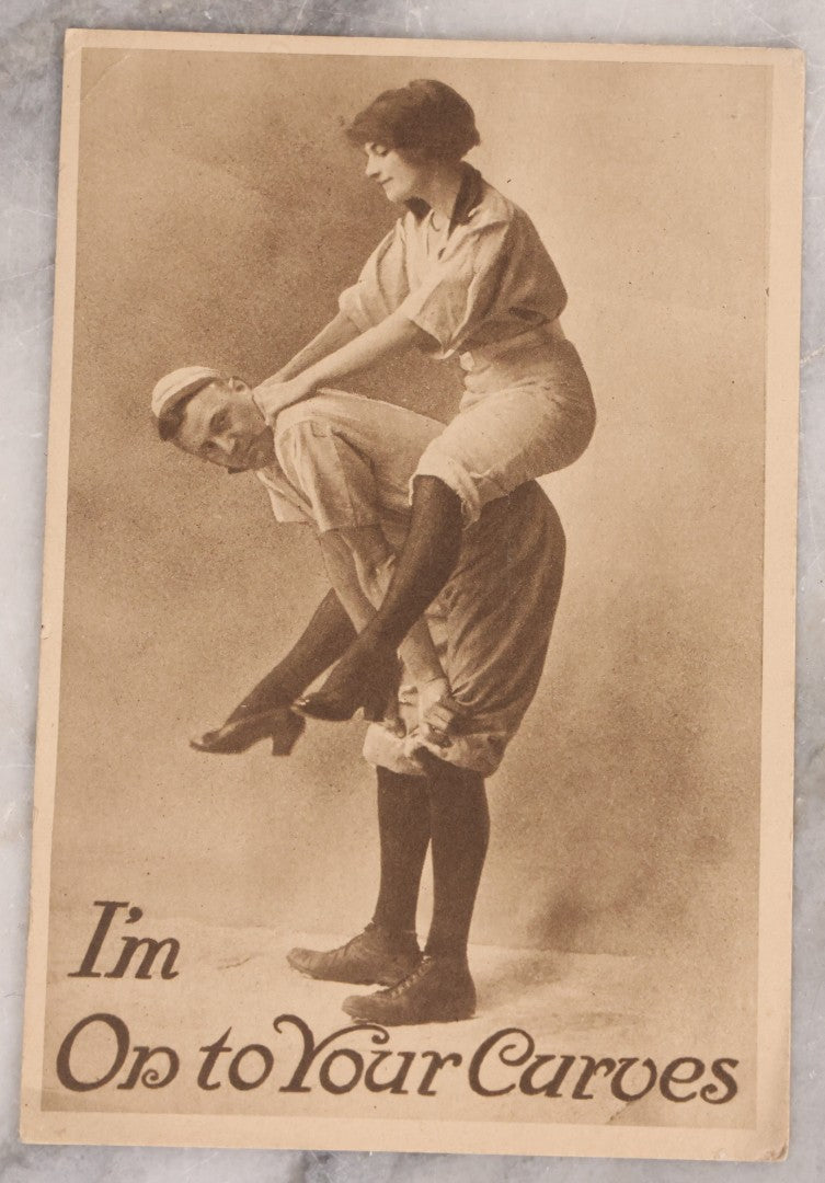 Lot 226 - Grouping Of Five Antique Risqué Baseball-Themed Postcards With Flirtatious Poses And Comic Captions, Divided Backs, Early 20th Century