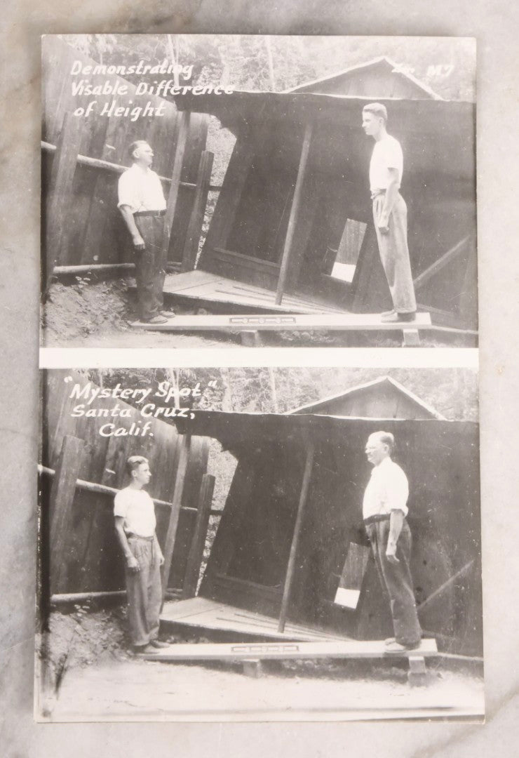 Lot 228 - Grouping Of Six Vintage Souvenir Photo Postcards Depicting Demonstrated Phenomena At The Mystery Spot, Santa Cruz, California