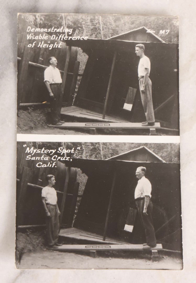 Lot 228 - Grouping Of Six Vintage Souvenir Photo Postcards Depicting Demonstrated Phenomena At The Mystery Spot, Santa Cruz, California