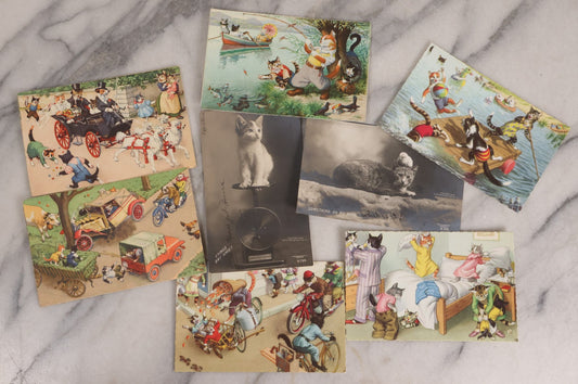 Lot 229 - Grouping Of Eight Antique And Vintage Cat-Themed Postcards Including Photographic Cards By The Rotograph Co., New York And Illustrated Anthropomorphic Cat Cards By Max Kunzli, Zürich, Switzerland
