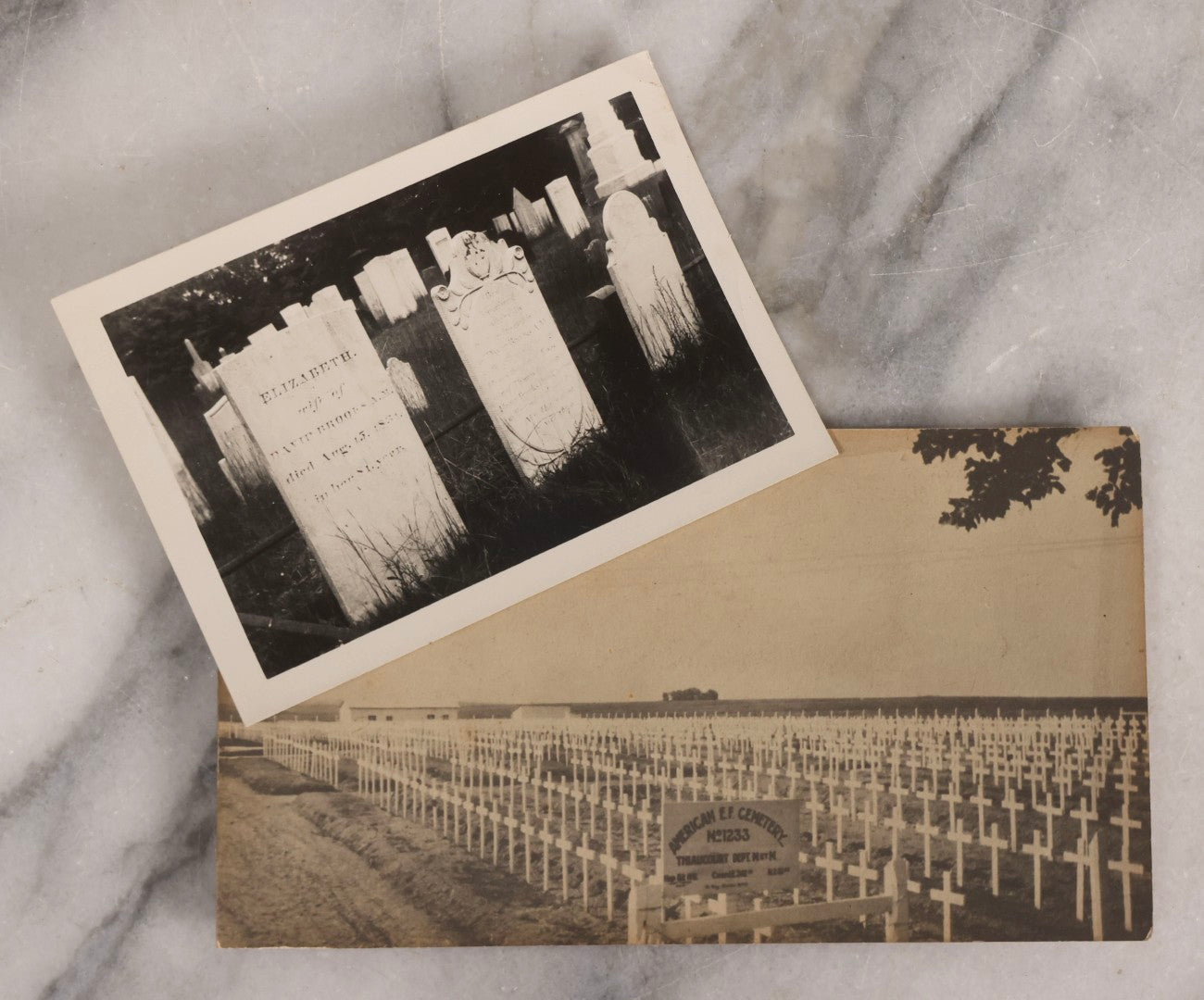 Lot 234 - Pair Of Antique Photographs Featuring Historic Cemetery Scenes, Including 19th Century New England Gravestones And World War I American Expeditionary Forces Cemetery, France