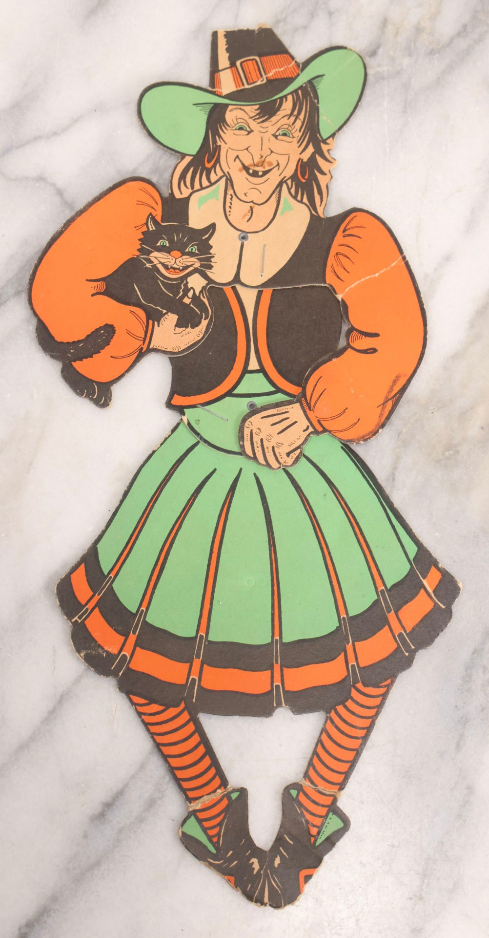 Lot 235 - Grouping Of Five Pieces Of Spooky Ephemera Including Jointed Die-Cut Halloween Witch Decoration, DC “Secrets Of Haunted House” Comic, And Topps Creature Feature Horror Trading Cards