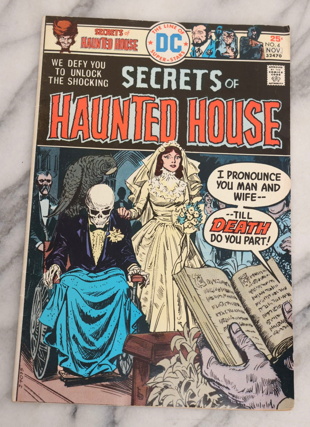 Lot 235 - Grouping Of Five Pieces Of Spooky Ephemera Including Jointed Die-Cut Halloween Witch Decoration, DC “Secrets Of Haunted House” Comic, And Topps Creature Feature Horror Trading Cards