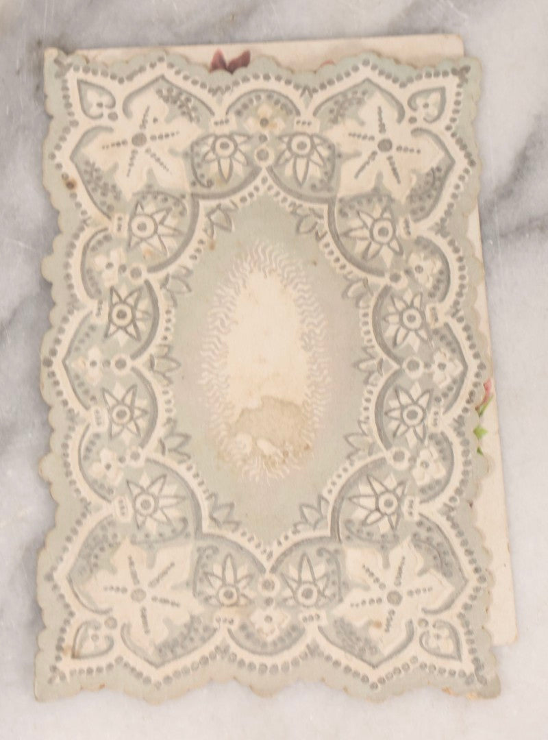 Lot 236 - Grouping Of Nine Antique Valentine And Holiday Postcards, Including One With Real Hair Applied, Paper Lace, Gilt Accents, And Thanksgiving Card Depicting Jack-O-Lantern J.O.L. Carving