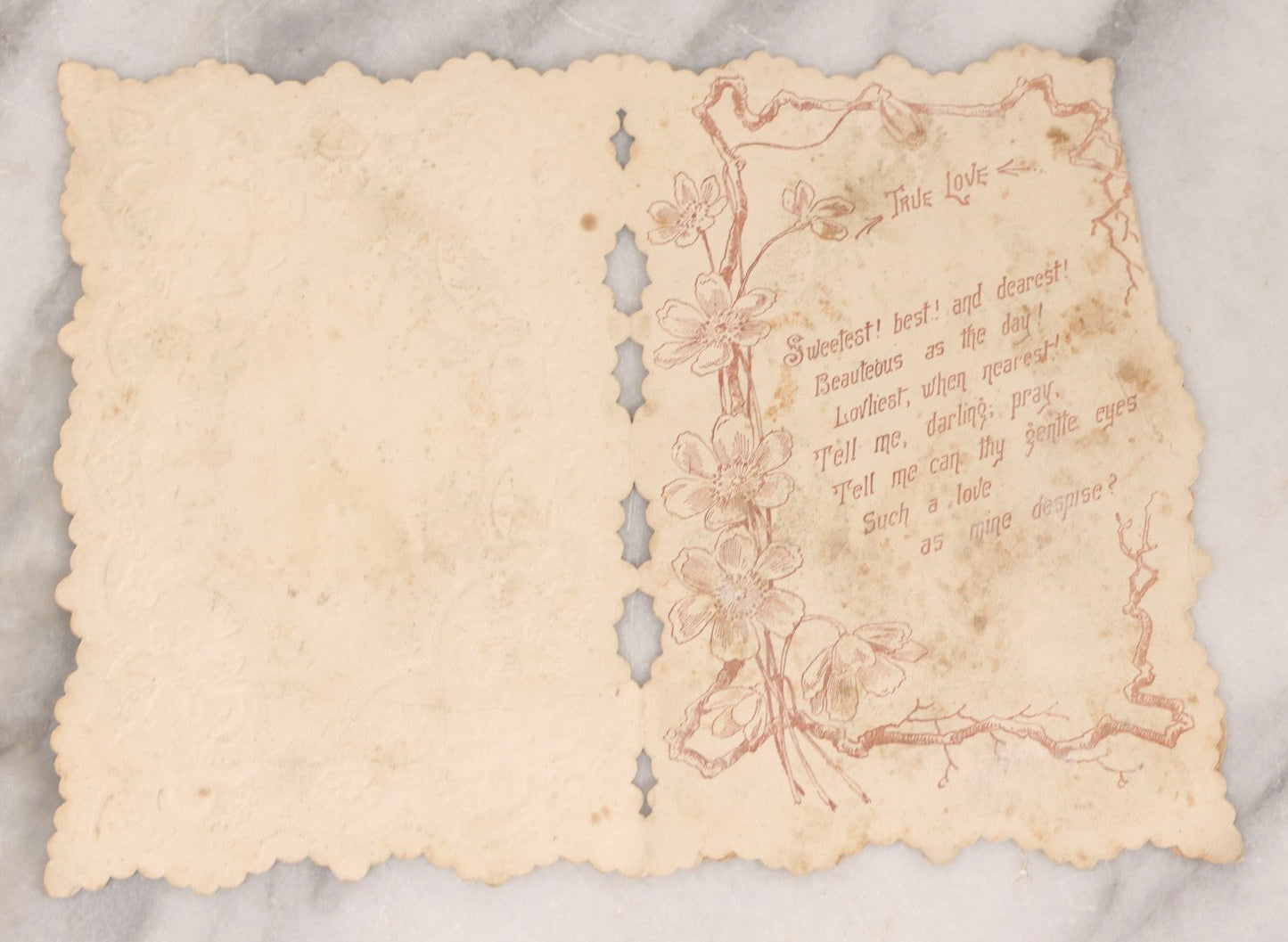 Lot 236 - Grouping Of Nine Antique Valentine And Holiday Postcards, Including One With Real Hair Applied, Paper Lace, Gilt Accents, And Thanksgiving Card Depicting Jack-O-Lantern J.O.L. Carving