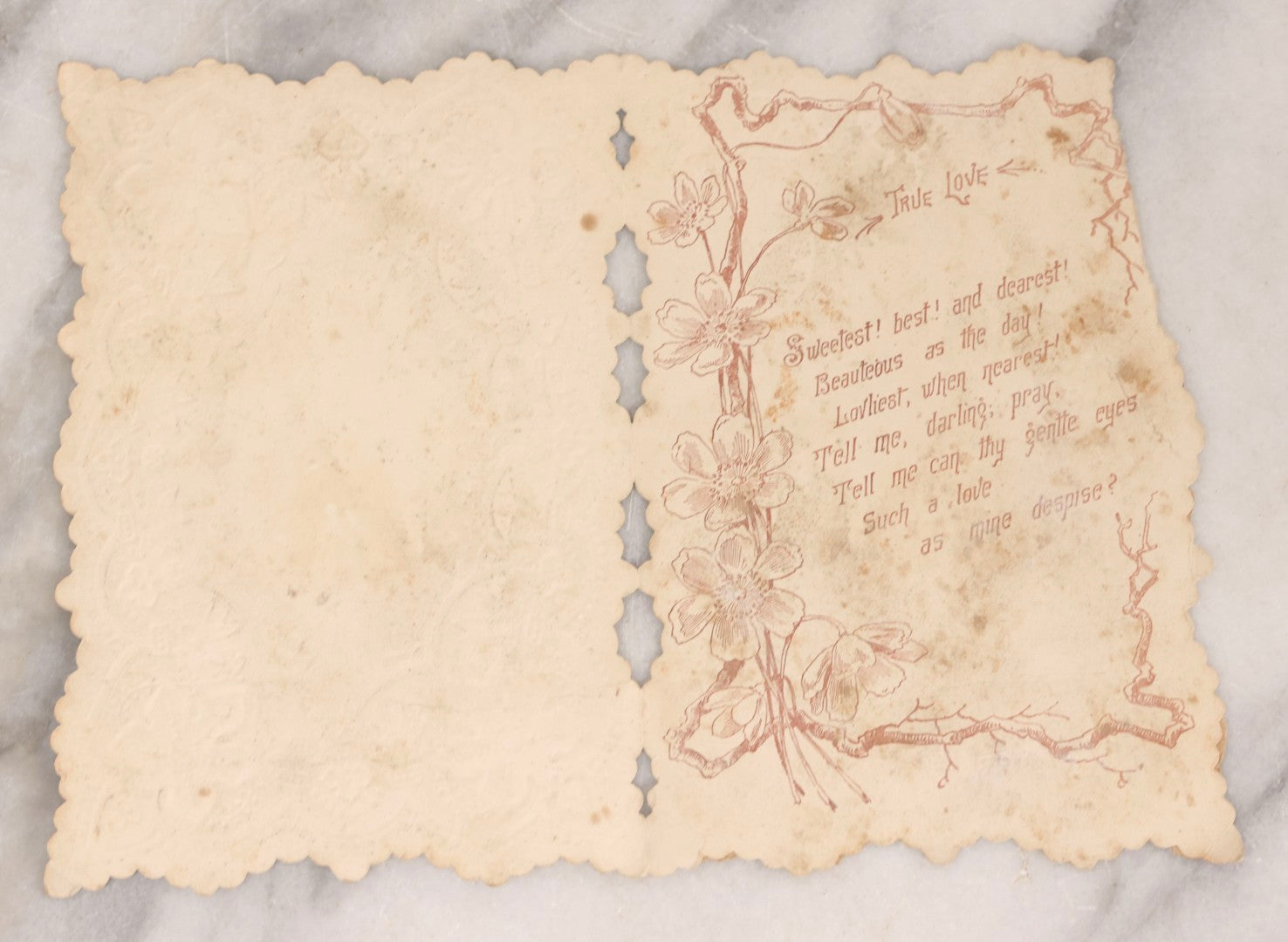 Lot 236 - Grouping Of Nine Antique Valentine And Holiday Postcards, Including One With Real Hair Applied, Paper Lace, Gilt Accents, And Thanksgiving Card Depicting Jack-O-Lantern J.O.L. Carving