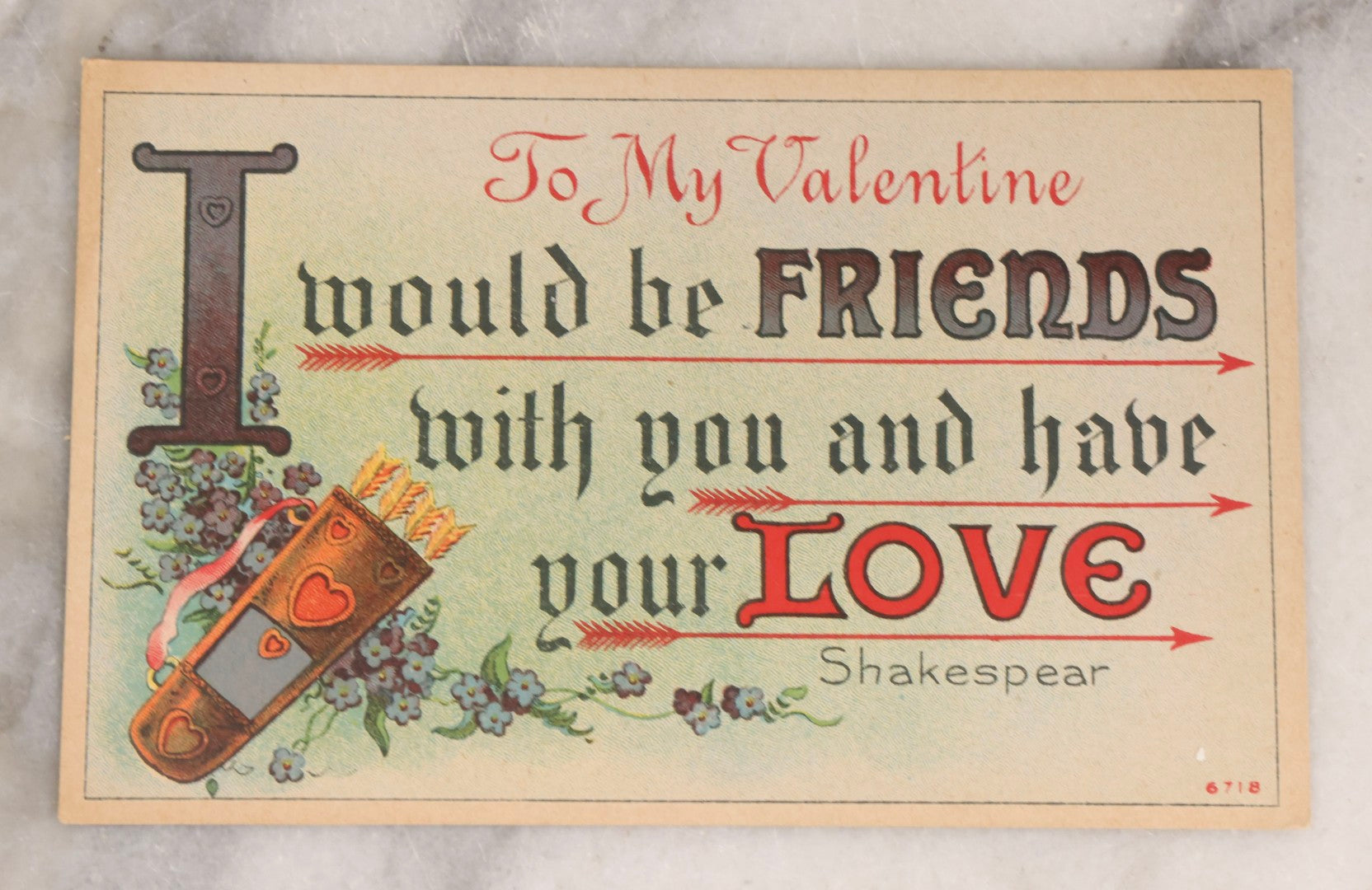 Lot 236 - Grouping Of Nine Antique Valentine And Holiday Postcards, Including One With Real Hair Applied, Paper Lace, Gilt Accents, And Thanksgiving Card Depicting Jack-O-Lantern J.O.L. Carving