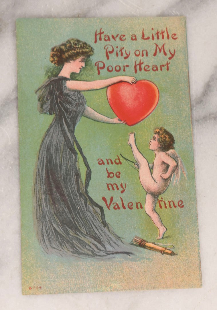 Lot 236 - Grouping Of Nine Antique Valentine And Holiday Postcards, Including One With Real Hair Applied, Paper Lace, Gilt Accents, And Thanksgiving Card Depicting Jack-O-Lantern J.O.L. Carving