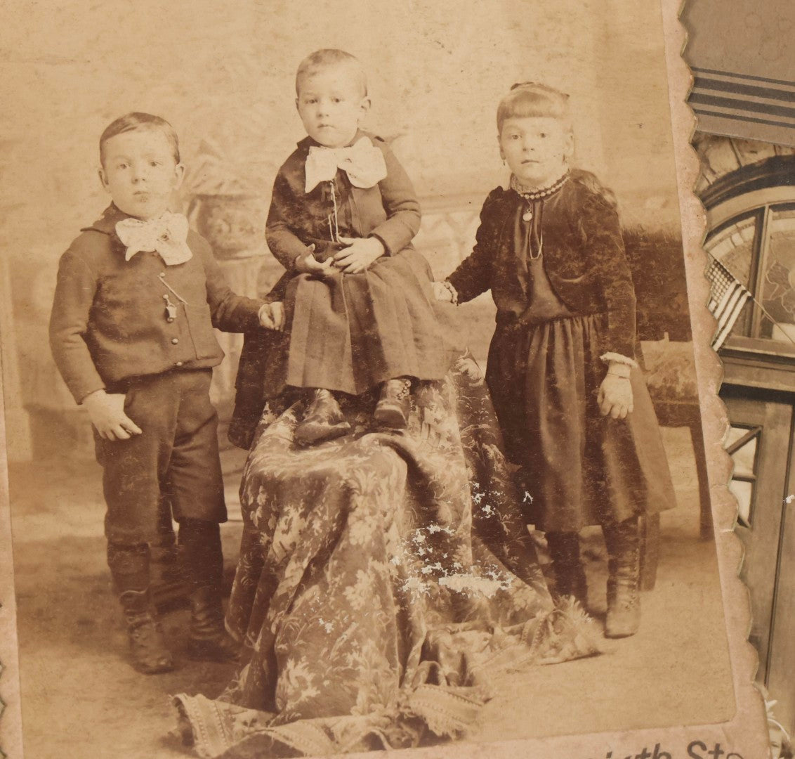 Lot 238 - Grouping Of Six Antique And Vintage Photographs Including Real Photo Postcard R.P.P.C.. Of Farm Equipment, First Communion Class Foldered Group Photograph, And Portrait Studies