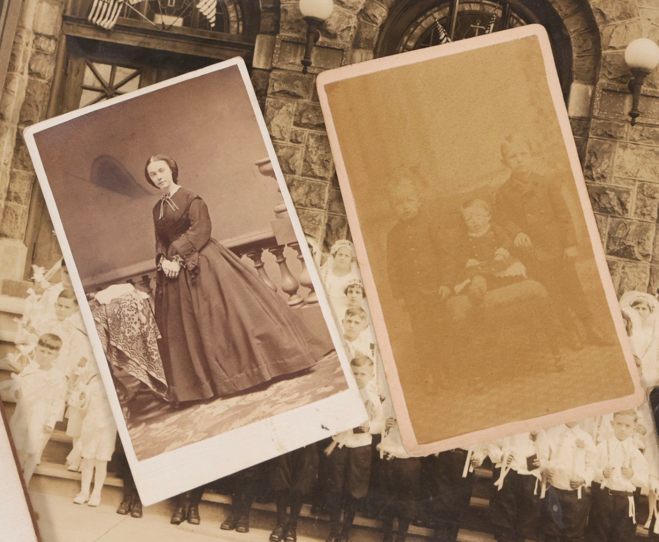 Lot 238 - Grouping Of Six Antique And Vintage Photographs Including Real Photo Postcard R.P.P.C.. Of Farm Equipment, First Communion Class Foldered Group Photograph, And Portrait Studies