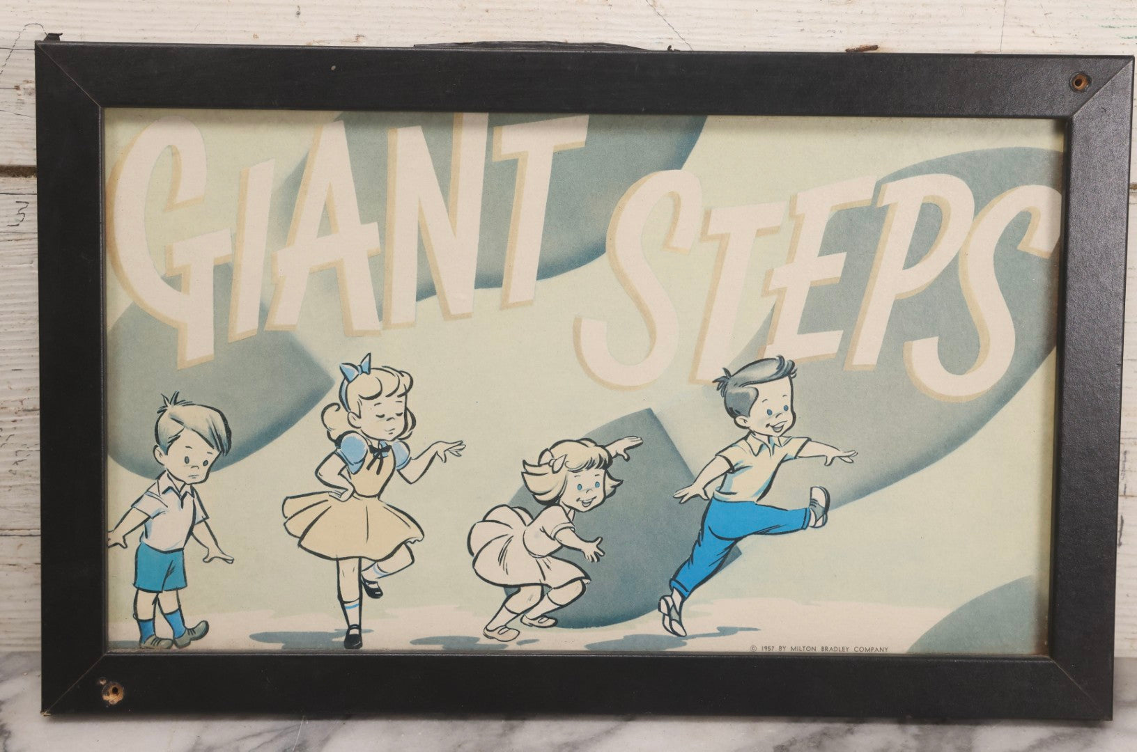 Lot 241 - Vintage Framed “Giant Steps” Board Game Cover Illustration, Milton Bradley, 1957