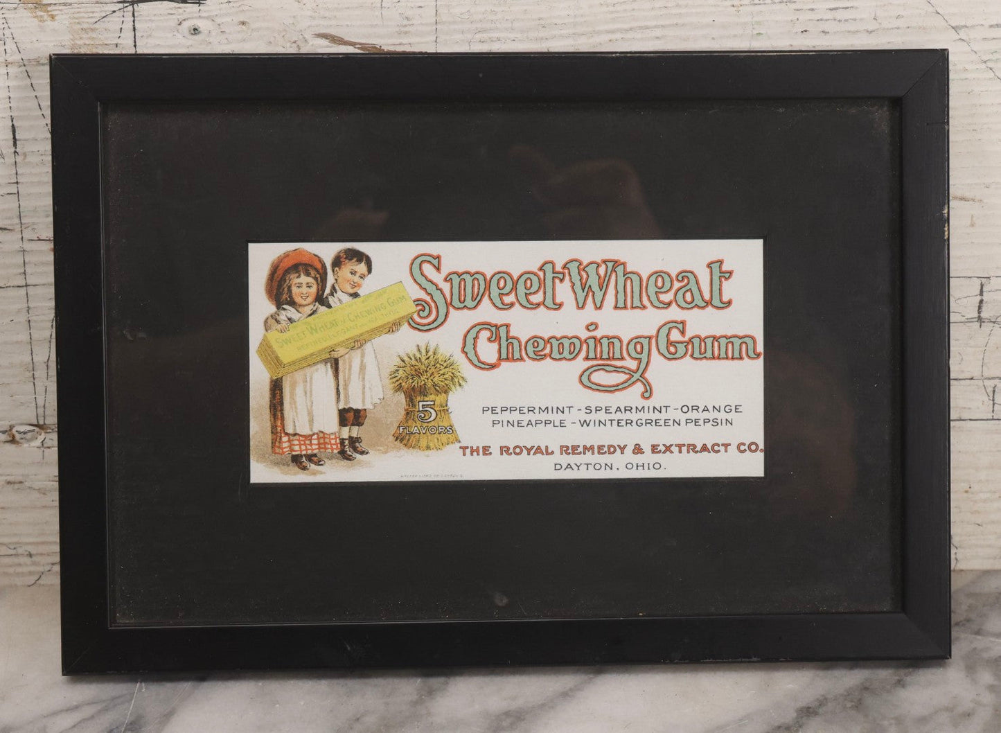 Lot 242 - Antique “Sweet Wheat Chewing Gum” Advertising Card, Royal Remedy & Extract Co., Dayton, Ohio, In Modern Frame