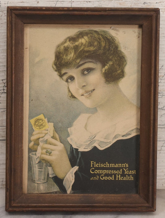 Lot 243 - Vintage Fleischmann's Compressed Yeast Advertising Print, “And Good Health,” In Vintage Wood Frame