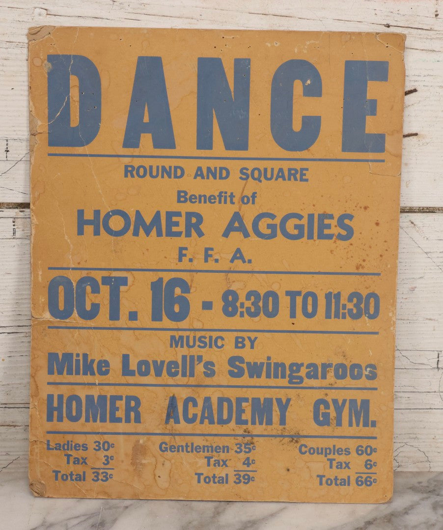 Lot 247 - Vintage Printed Broadside Advertising A Dance For Homer Aggies F.F.A. Benefit, Homer Academy Gym