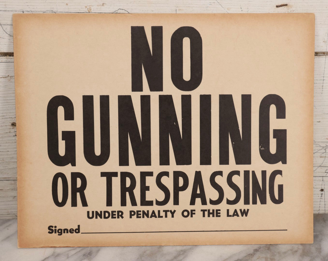 Lot 249 - Vintage Printed “No Gunning Or Trespassing” Paper Sign
