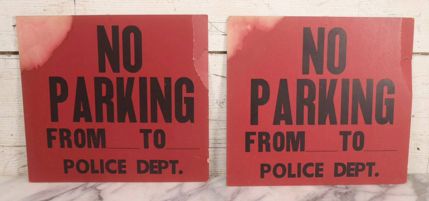 Lot 250 - Pair Of Vintage Red “No Parking” Police Department Paper Signs