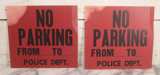 Lot 250 - Pair Of Vintage Red “No Parking” Police Department Paper Signs