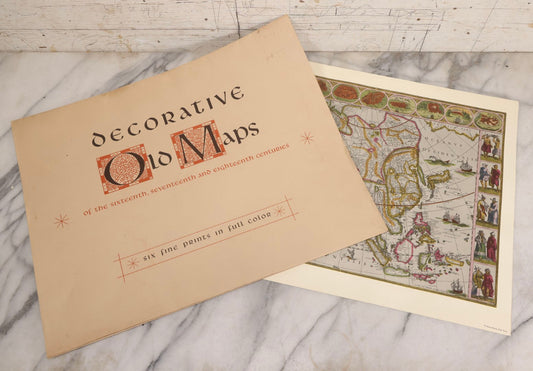 Lot 253 - Vintage Penn Prints “Decorative Old Maps” Portfolio, Six Full-Color Reproductions Of 16th–18th Century Maps