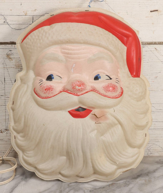 Lot 255 - Vintage Lidco Light-Up Santa Claus Head Wall Decoration, Vacuum-Formed Plastic, 1950s–1960s Working Condition, Note Cracks