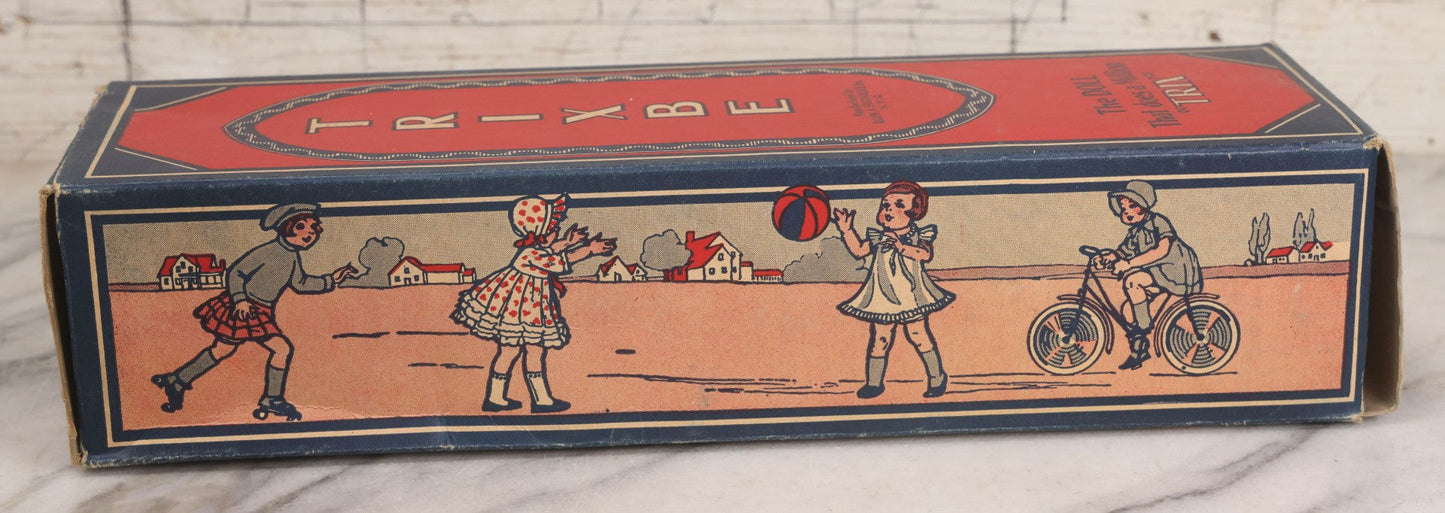 Lot 261 - Vintage Trixbe Doll Advertising Box, “The Doll That Does A Million 'Trix',” Ralph A. Freundlich Inc., New York City, Lithographed Cardboard Packaging, Children Playing Graphics