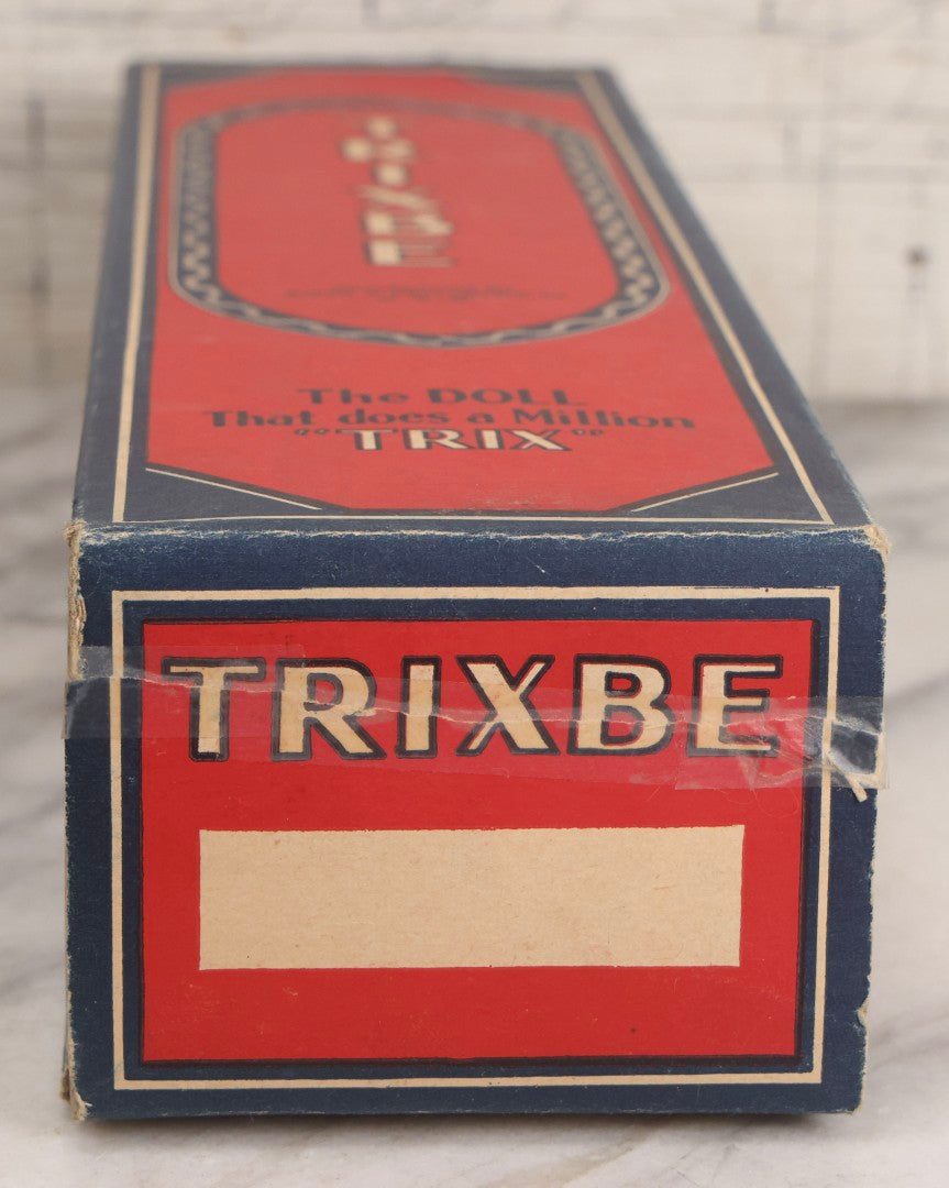Lot 261 - Vintage Trixbe Doll Advertising Box, “The Doll That Does A Million 'Trix',” Ralph A. Freundlich Inc., New York City, Lithographed Cardboard Packaging, Children Playing Graphics