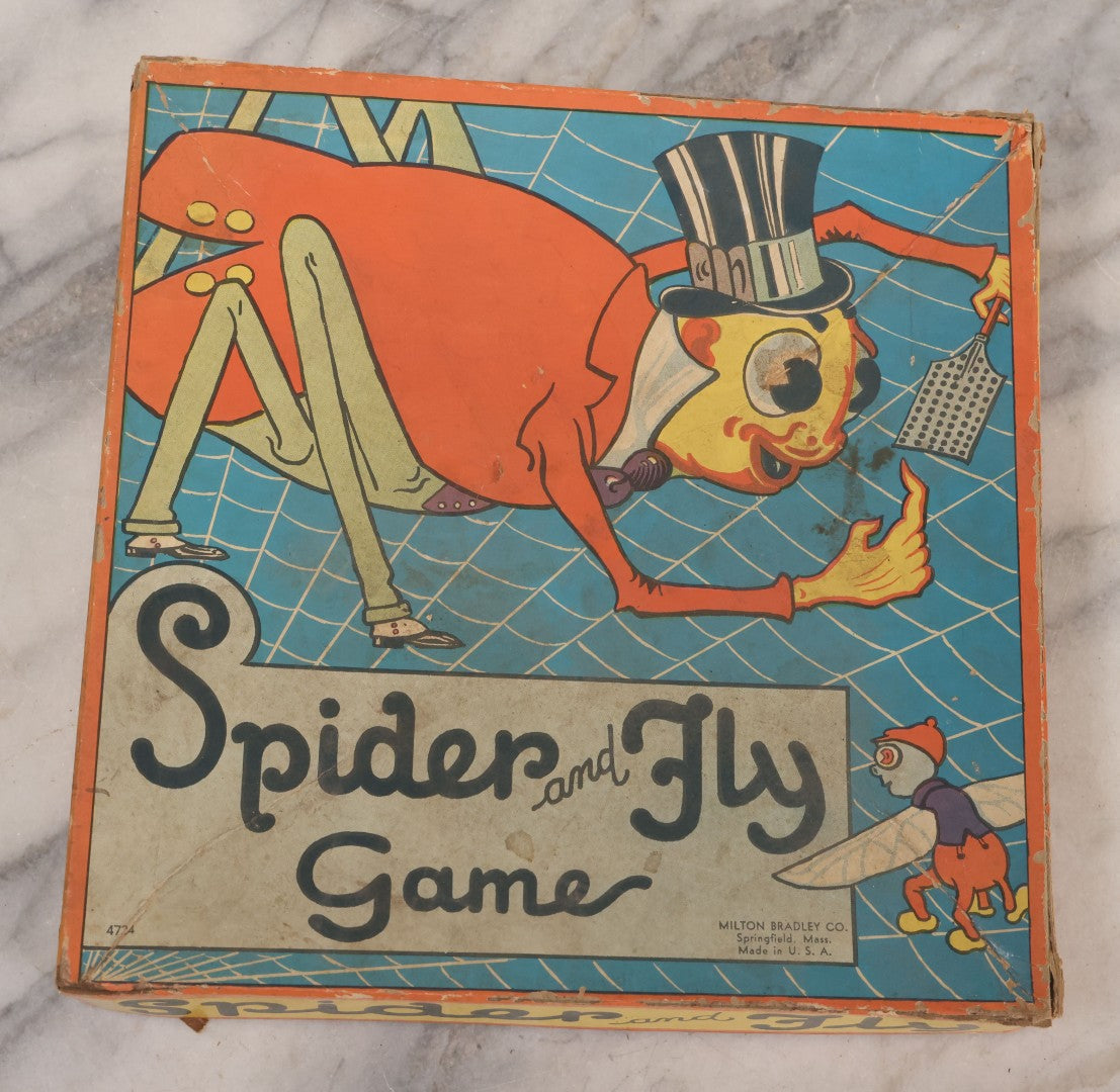 Lot 263 - Vintage "Spider And Fly" Board Game With Anthropomorphic Spider And Fly Graphics, Milton Bradley Co. No. 4734, Springfield, Massachusetts, Circa 1930