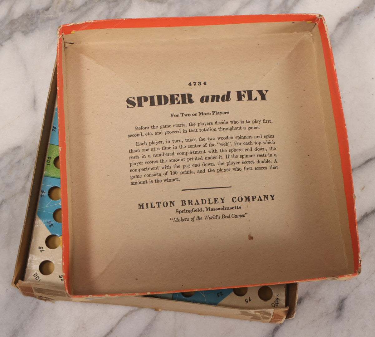 Lot 263 - Vintage "Spider And Fly" Board Game With Anthropomorphic Spider And Fly Graphics, Milton Bradley Co. No. 4734, Springfield, Massachusetts, Circa 1930