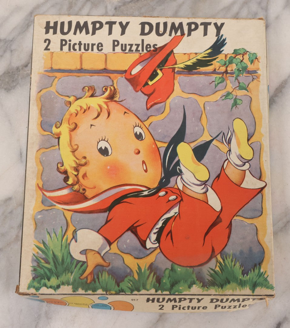 Lot 265 - Vintage "Humpty Dumpty 2 Picture Puzzles" Toy Puzzle Set By Saalfield Publishing Co., Akron, Ohio, No. 917, Copyright 1941, Made In U.S.A.., Handwritten Note On Verso "John Chick From Mrs. Mayo"