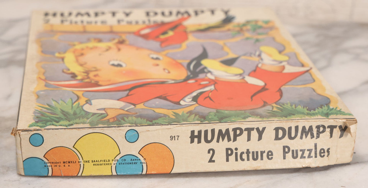 Lot 265 - Vintage "Humpty Dumpty 2 Picture Puzzles" Toy Puzzle Set By Saalfield Publishing Co., Akron, Ohio, No. 917, Copyright 1941, Made In U.S.A.., Handwritten Note On Verso "John Chick From Mrs. Mayo"