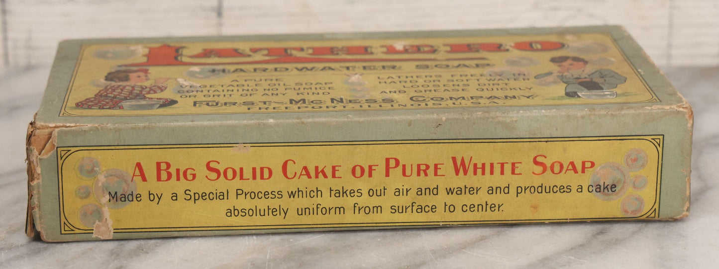 Lot 267 - Antique Lathero Hardwater Soap Advertising Box With Children Blowing Bubbles Graphics, Furst-McNess Co., Freeport, Illinois