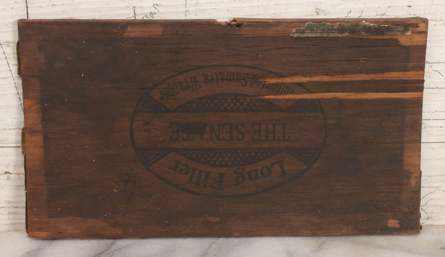 Lot 268 - Trio Of Vintage And Antique Advertising Boxes Including Bull Dog Jar Rubbers, Senate Havana Cigar, And Richard Hudnut “Three Flowers” Travelette Box