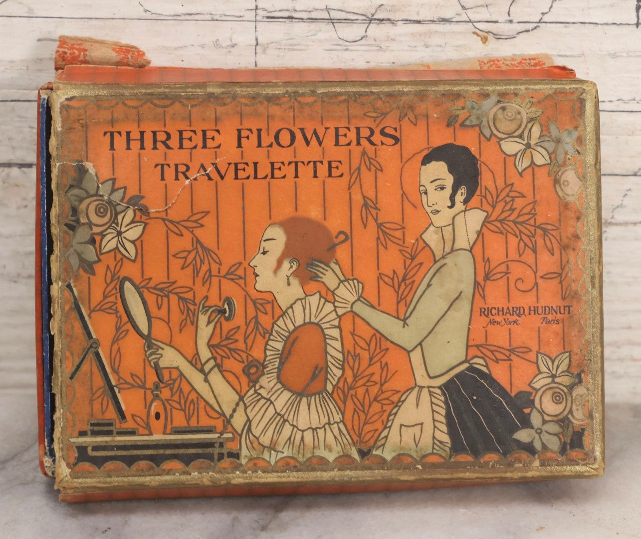Lot 268 - Trio Of Vintage And Antique Advertising Boxes Including Bull Dog Jar Rubbers, Senate Havana Cigar, And Richard Hudnut “Three Flowers” Travelette Box