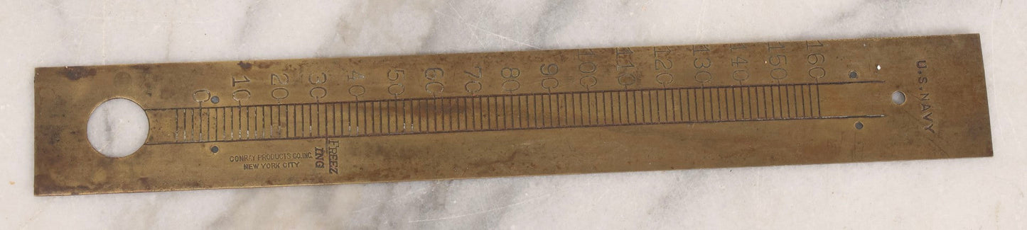 Lot 271 - Grouping Of Five Vintage Advertising Rulers, Thermometers, And Measuring Tools Including Breyers Ice Cream, Lehigh Portland Cement Co., Colgate's Fab, Railway Signal Association, And Conray Products Co. Inc. Navy Thermometer Fragment