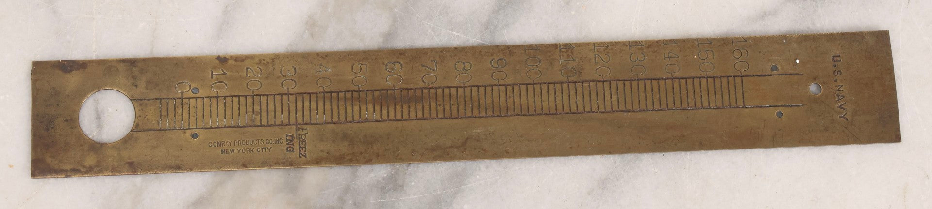 Lot 271 - Grouping Of Five Vintage Advertising Rulers, Thermometers, And Measuring Tools Including Breyers Ice Cream, Lehigh Portland Cement Co., Colgate's Fab, Railway Signal Association, And Conray Products Co. Inc. Navy Thermometer Fragment