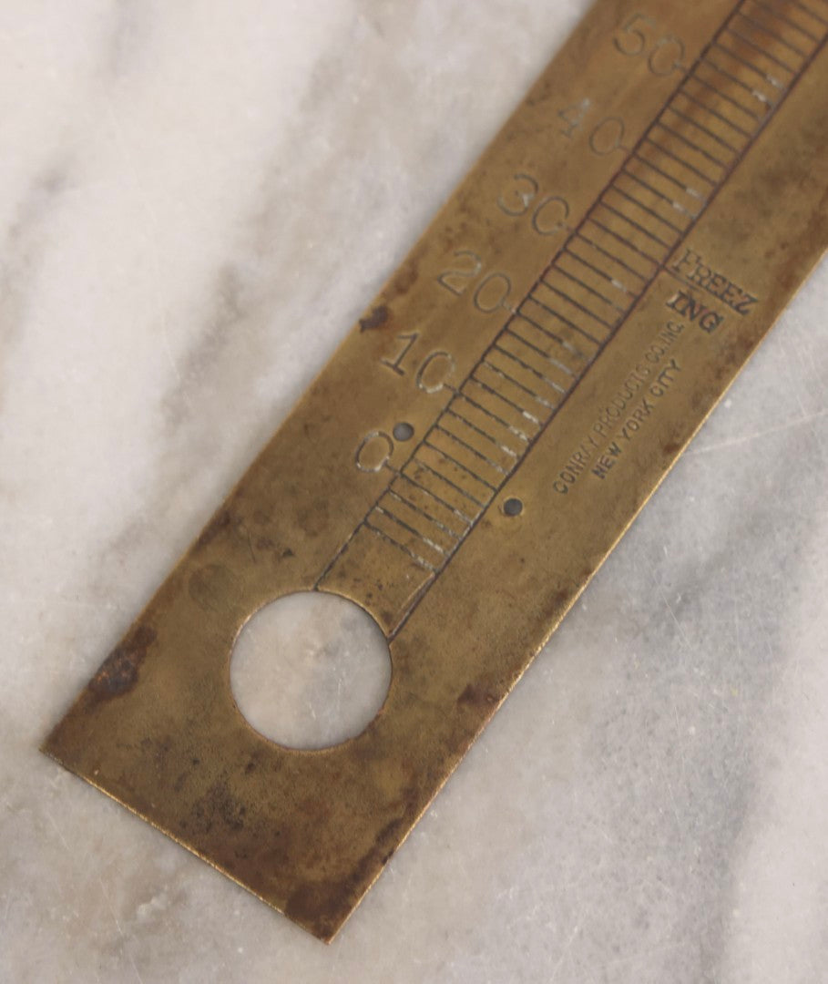 Lot 271 - Grouping Of Five Vintage Advertising Rulers, Thermometers, And Measuring Tools Including Breyers Ice Cream, Lehigh Portland Cement Co., Colgate's Fab, Railway Signal Association, And Conray Products Co. Inc. Navy Thermometer Fragment