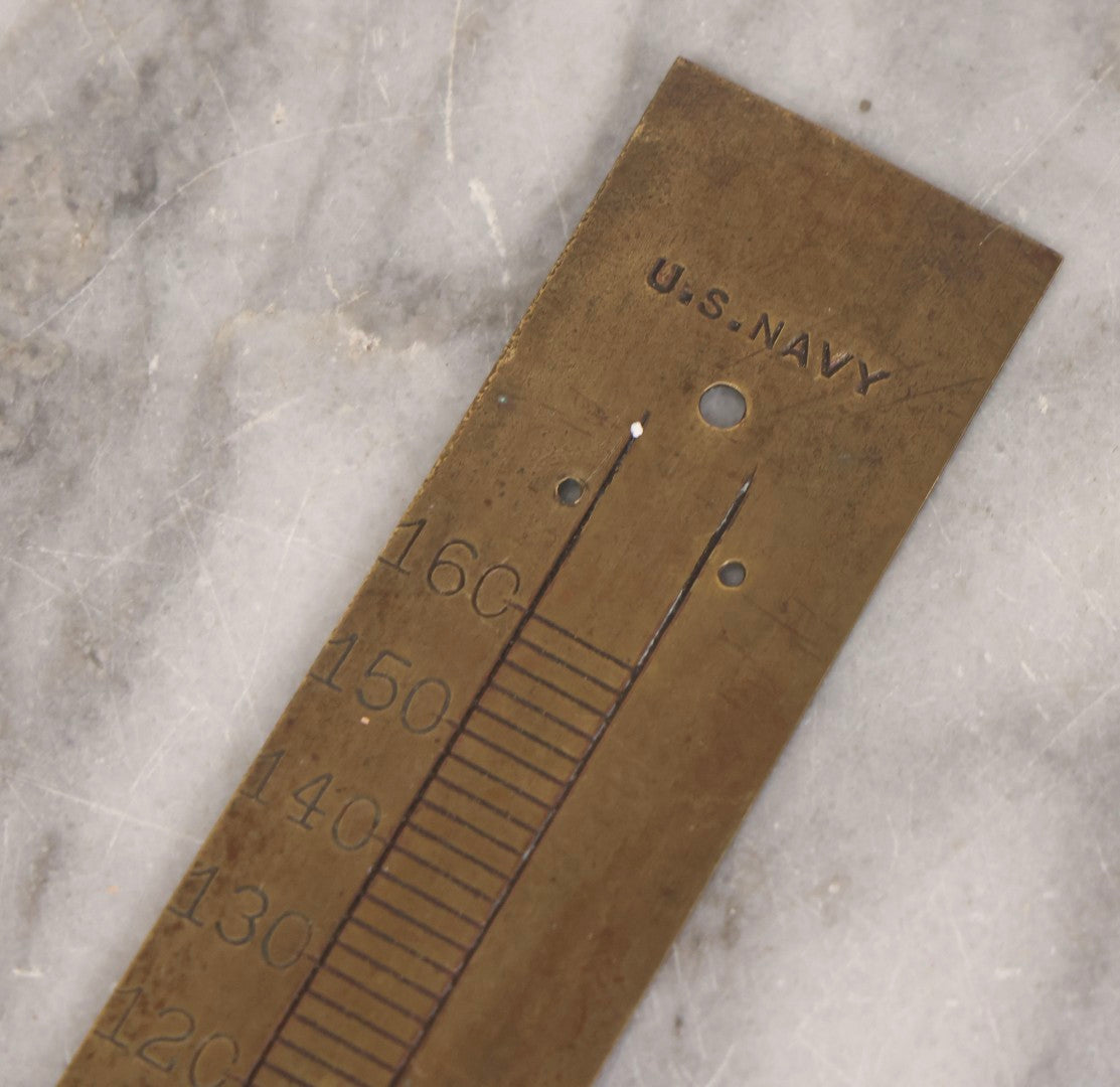 Lot 271 - Grouping Of Five Vintage Advertising Rulers, Thermometers, And Measuring Tools Including Breyers Ice Cream, Lehigh Portland Cement Co., Colgate's Fab, Railway Signal Association, And Conray Products Co. Inc. Navy Thermometer Fragment