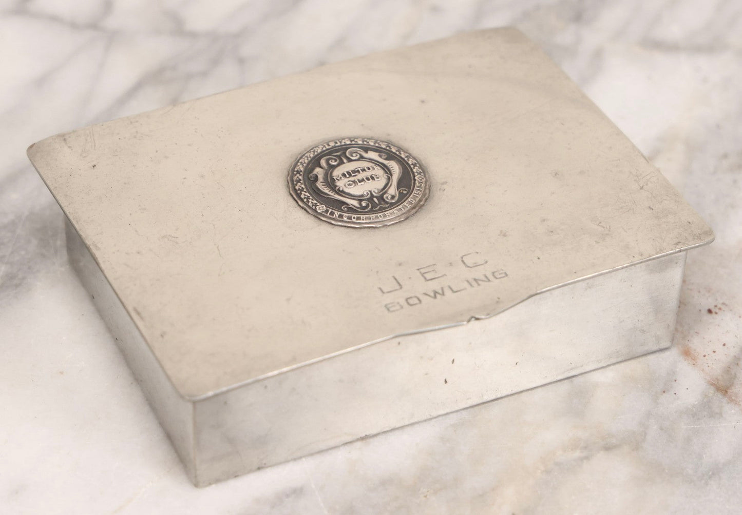 Lot 279 - Vintage Bowling Trophy Presentation Box From Milton Club With J.E.C. Bowling Monogram