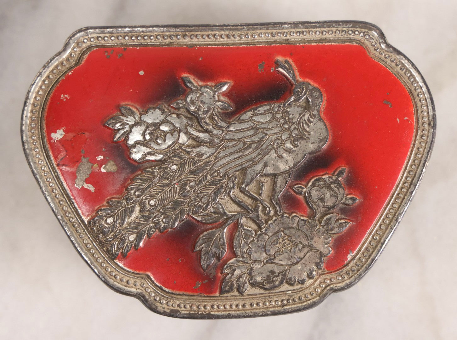 Lot 282 - Pair Of Vintage Metal Boxes Made In Japan Including Pennsylvania Landmarks Box By Bosselman & Co. And Peacock Design Box