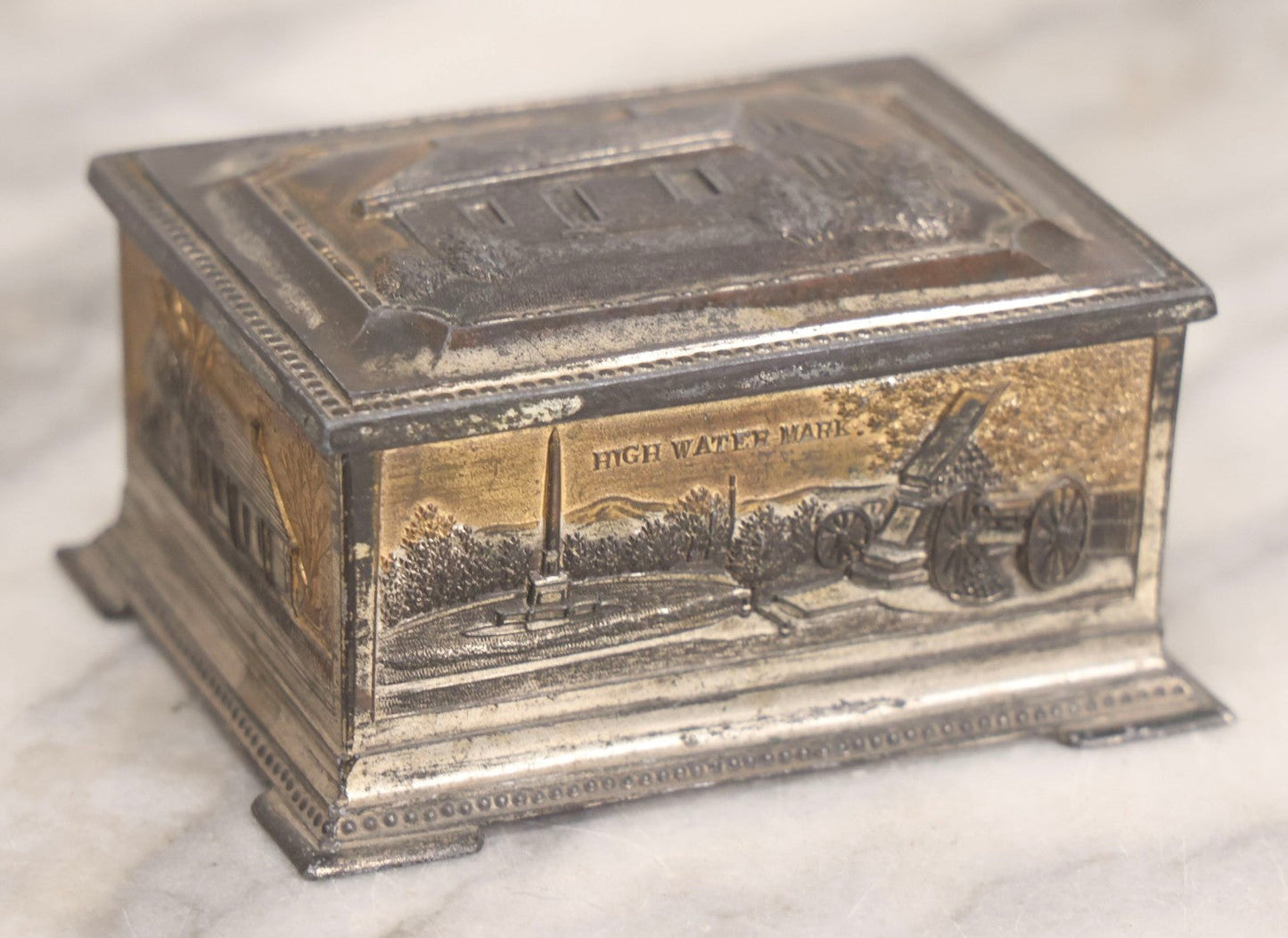 Lot 282 - Pair Of Vintage Metal Boxes Made In Japan Including Pennsylvania Landmarks Box By Bosselman & Co. And Peacock Design Box