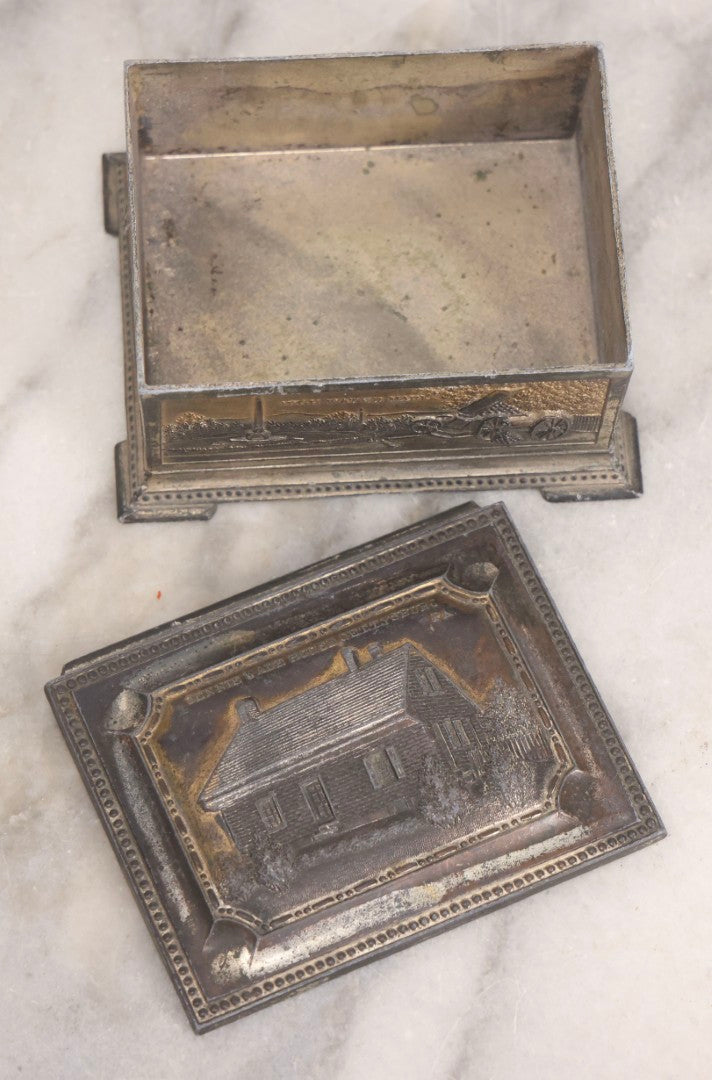 Lot 282 - Pair Of Vintage Metal Boxes Made In Japan Including Pennsylvania Landmarks Box By Bosselman & Co. And Peacock Design Box