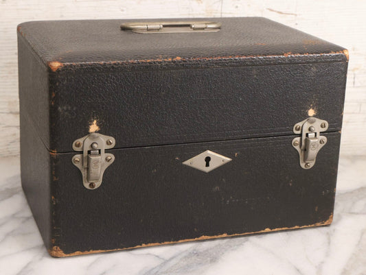 Lot 288 - Vintage Leatherette Carrying Case With Purple Velvet Lined Interior And Eagle Lock Co. Hardware, Likely For Church Or Funeral Use