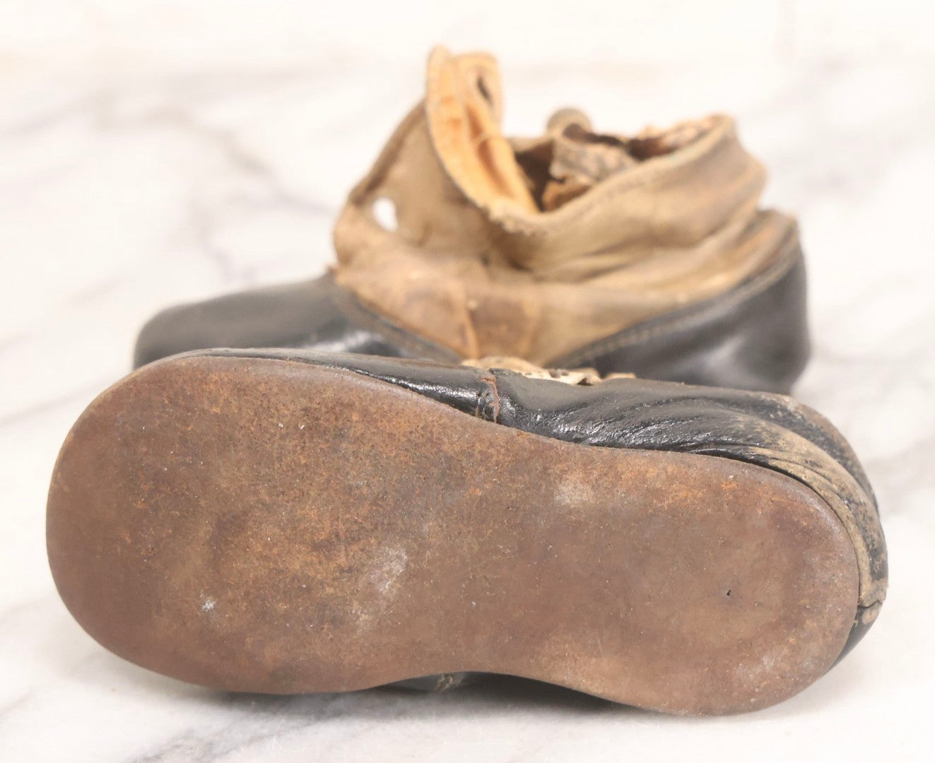 Lot 289 - Two Pairs Of Antique Leather Children's Shoes Including Brown High-Top Lace-Up Boots And Cream And Black High-Button Boots