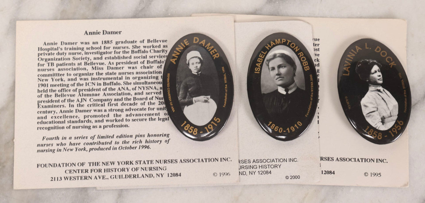 Lot 290 - Grouping Of 3 Vintage Nursing Commemorative Pins Honoring Annie Damer, Isabel Hampton Robb, And Lavinia L. Dock
