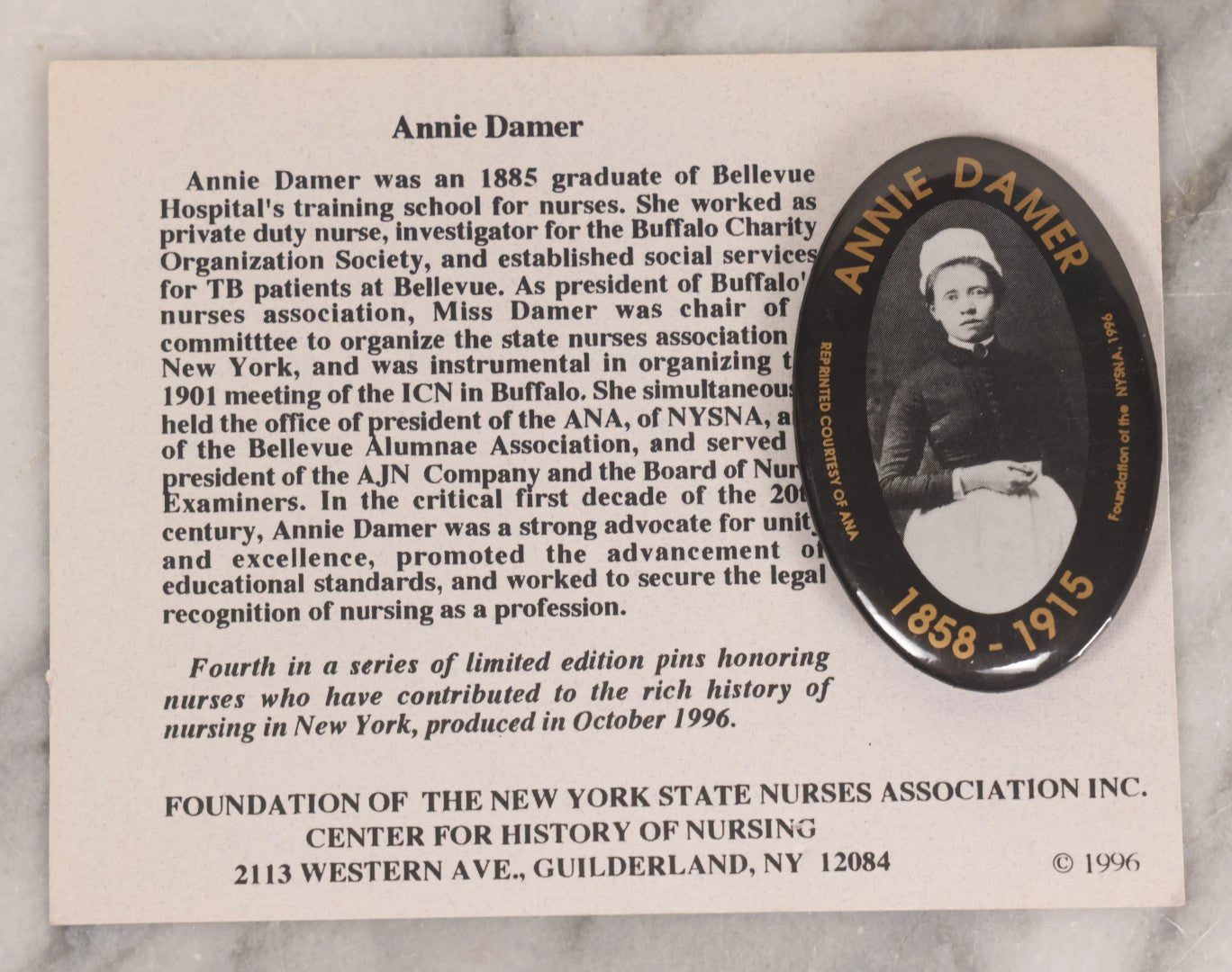Lot 290 - Grouping Of 3 Vintage Nursing Commemorative Pins Honoring Annie Damer, Isabel Hampton Robb, And Lavinia L. Dock